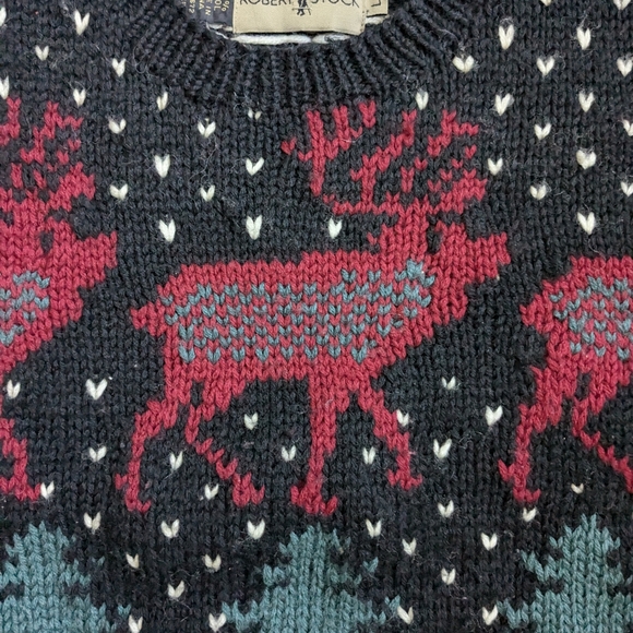 Vintage Robert Stock wool Christmas sweater, size Large, black, green and ref - Picture 4 of 5